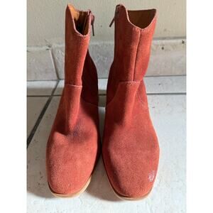 Lucky Brand Basel Booties 6.5M Rust Suede Ankle Boots Double Zip